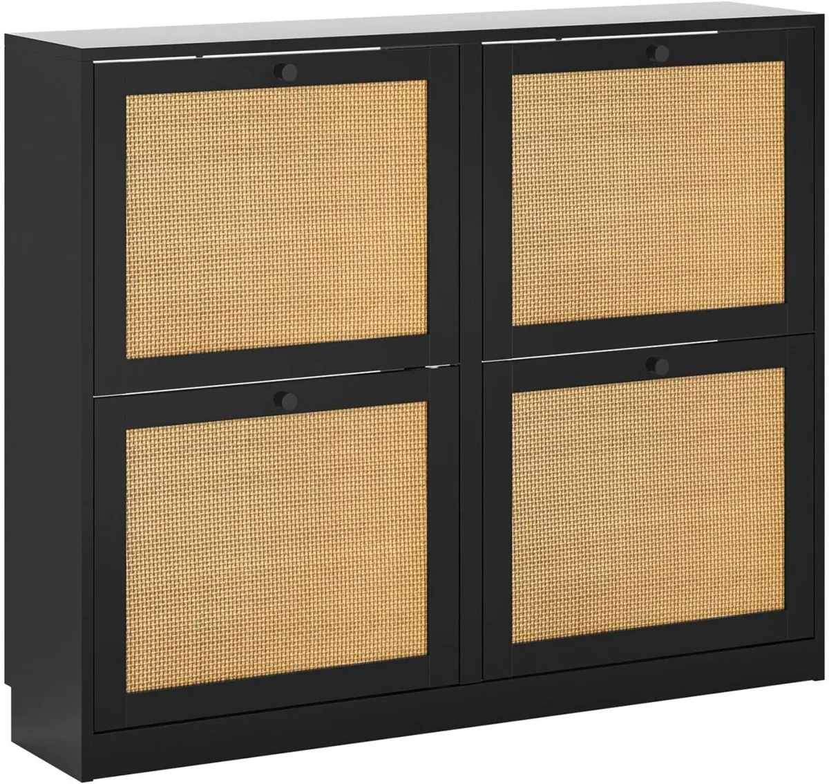 Black Rattan Slim Shoe Storage Cabinet with 4 - Image 1