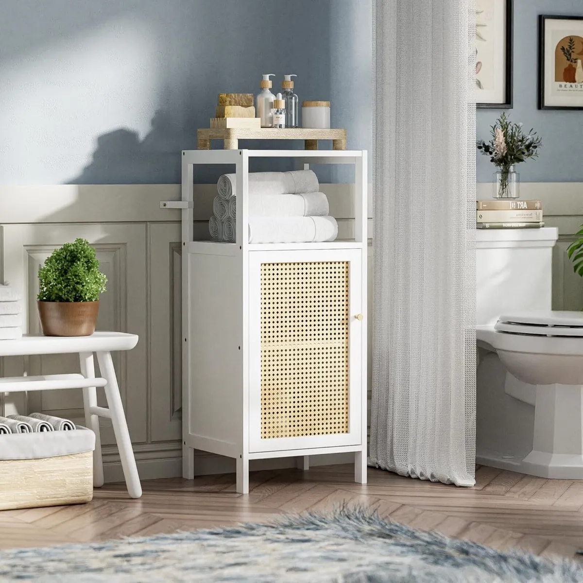 Bamboo Floor Standing Small Bathroom Cabinet with - Image 2