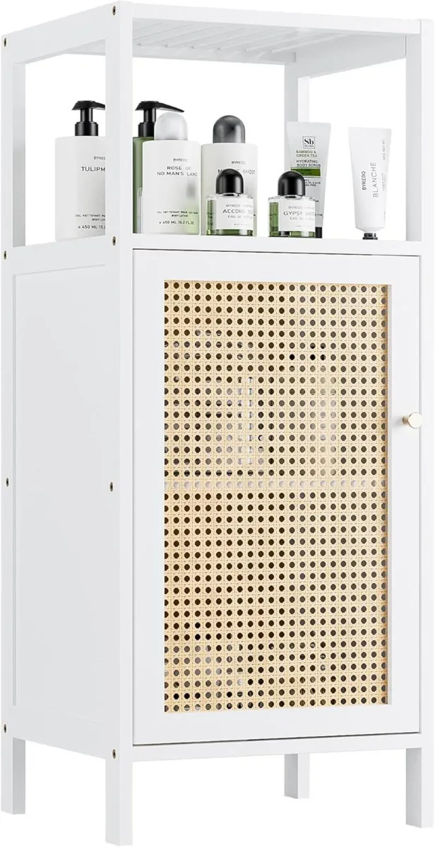 Bamboo Floor Standing Small Bathroom Cabinet with - Image 1
