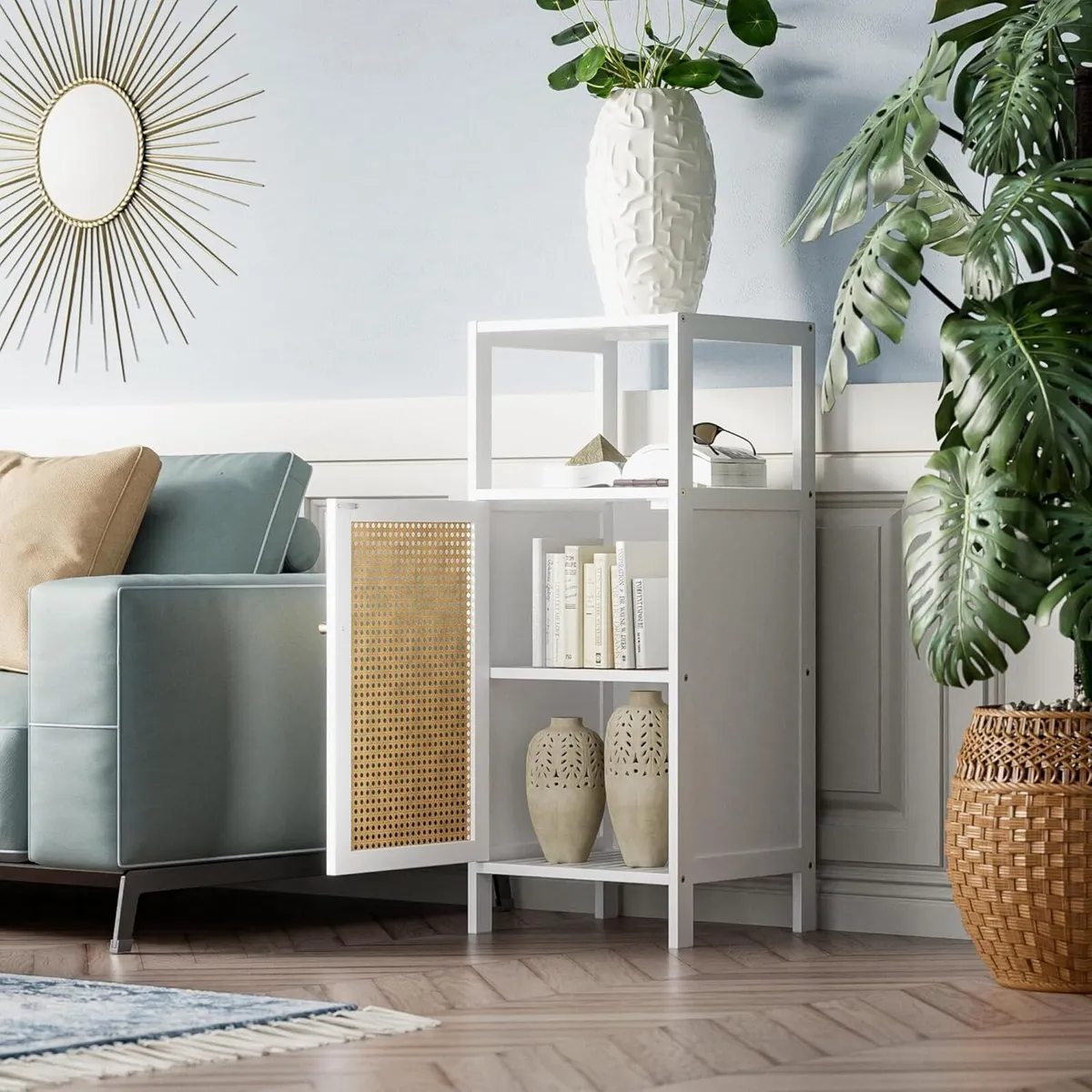 Bamboo Floor Standing Small Bathroom Cabinet with - Image 4