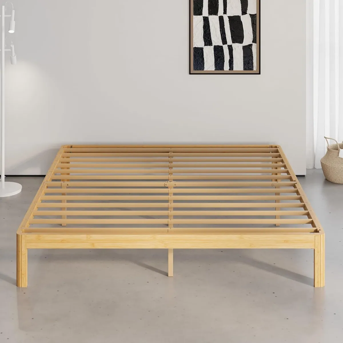 Bamboo Wood King Size Bed Frame with Metal Slats - Image 3