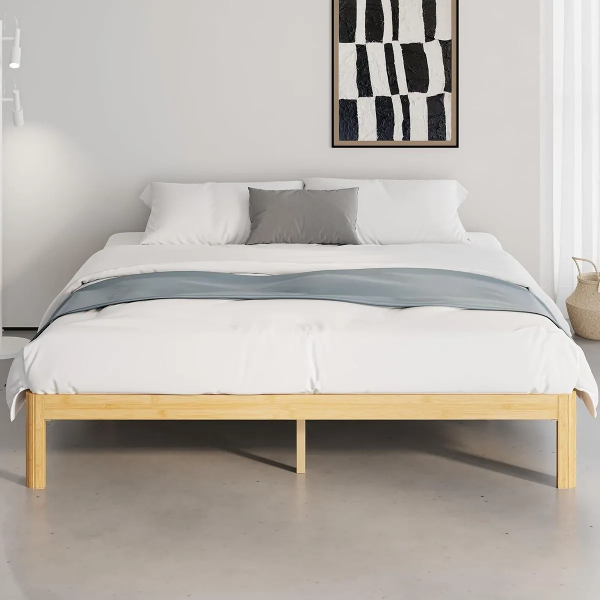 Bamboo Wood King Size Bed Frame with Metal Slats - Image 1