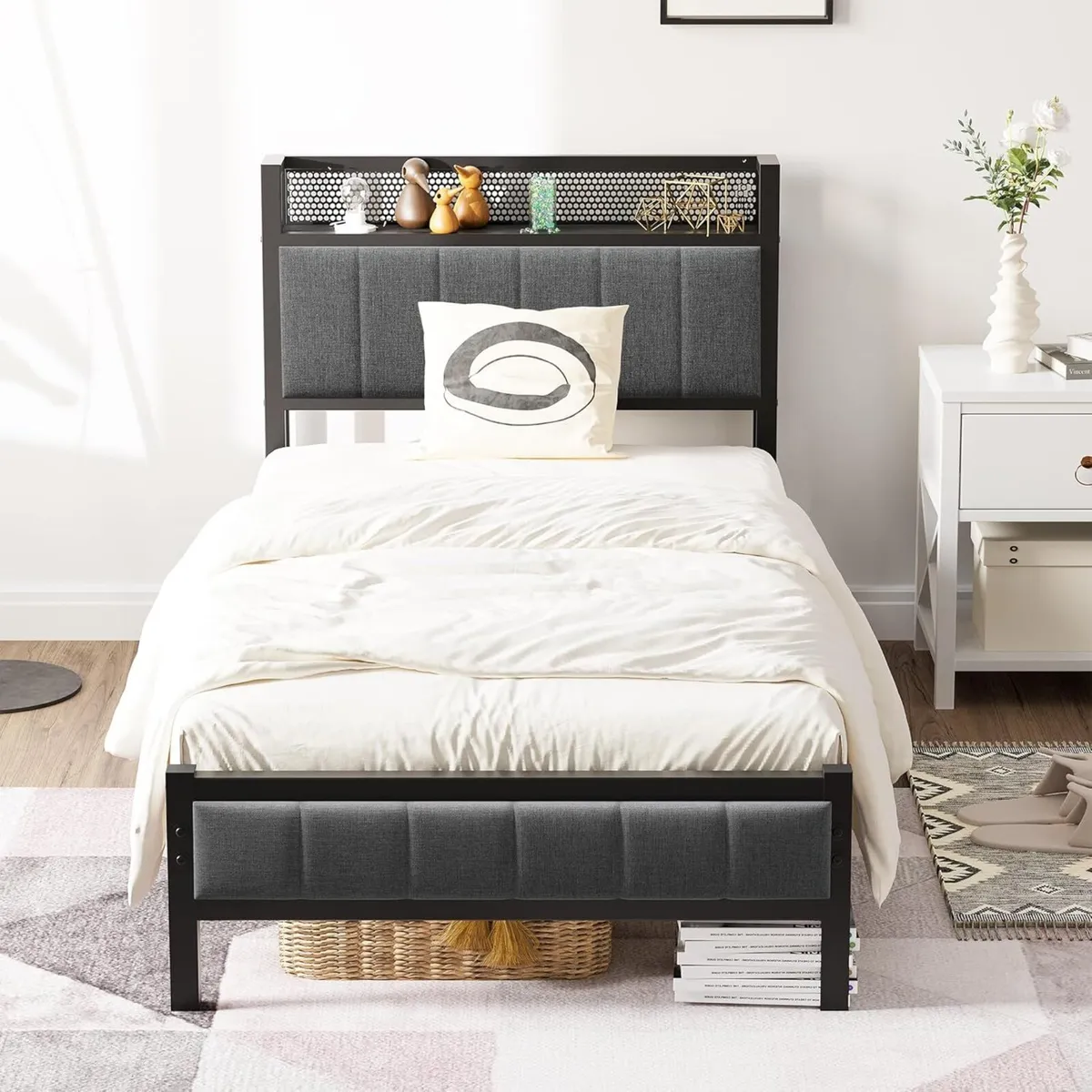 3ft Single Bed Frame With Storage Headboard - Image 1