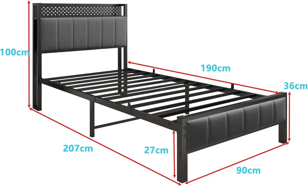 3ft Single Bed Frame With Storage Headboard - Image 2
