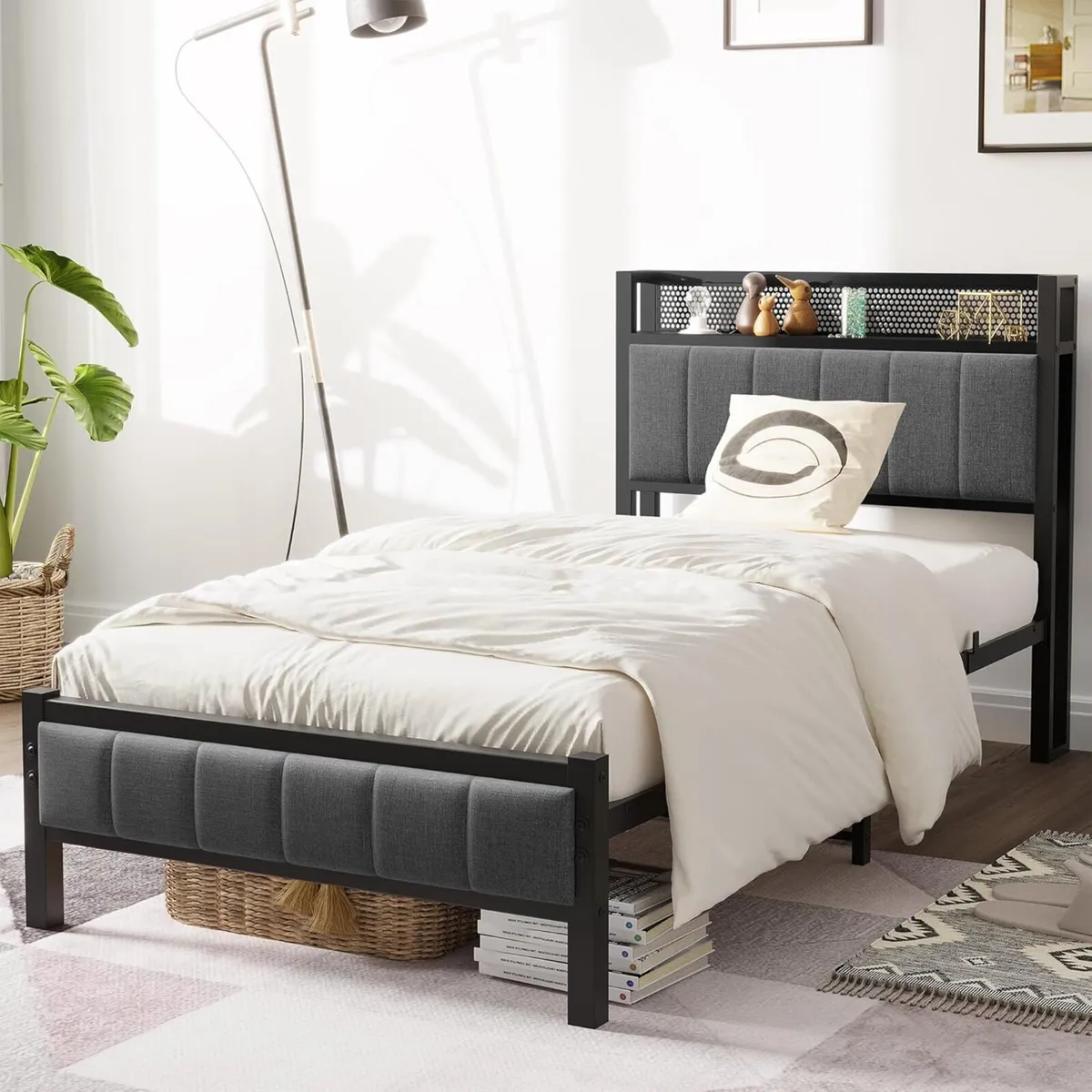 3ft Single Bed Frame With Storage Headboard - Image 3