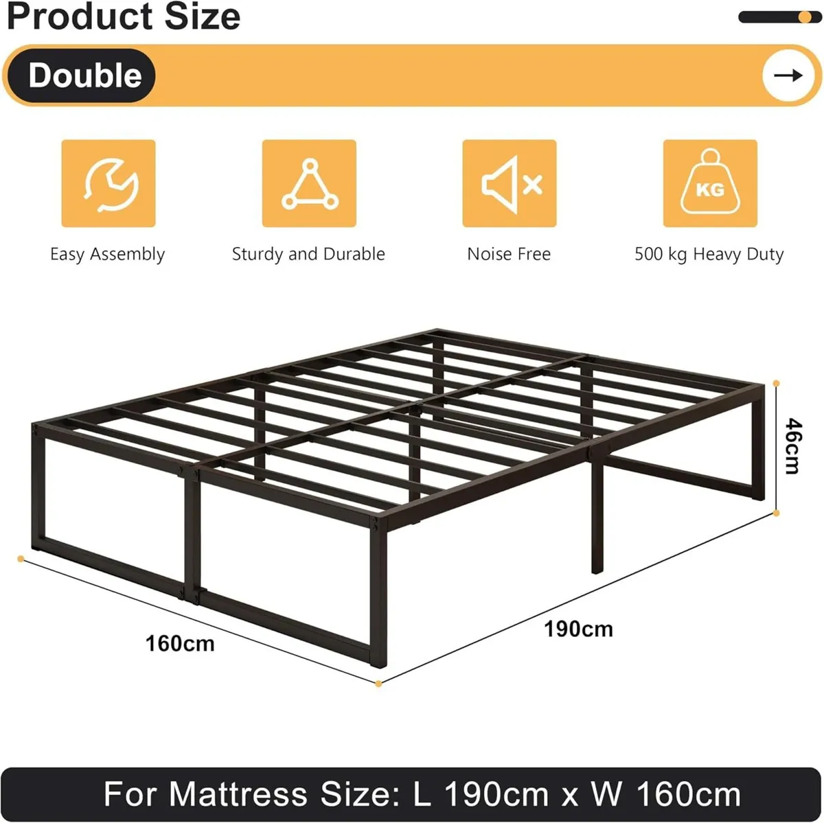 Bed Frame 160x190 cm - 46 Height with Large - Image 2
