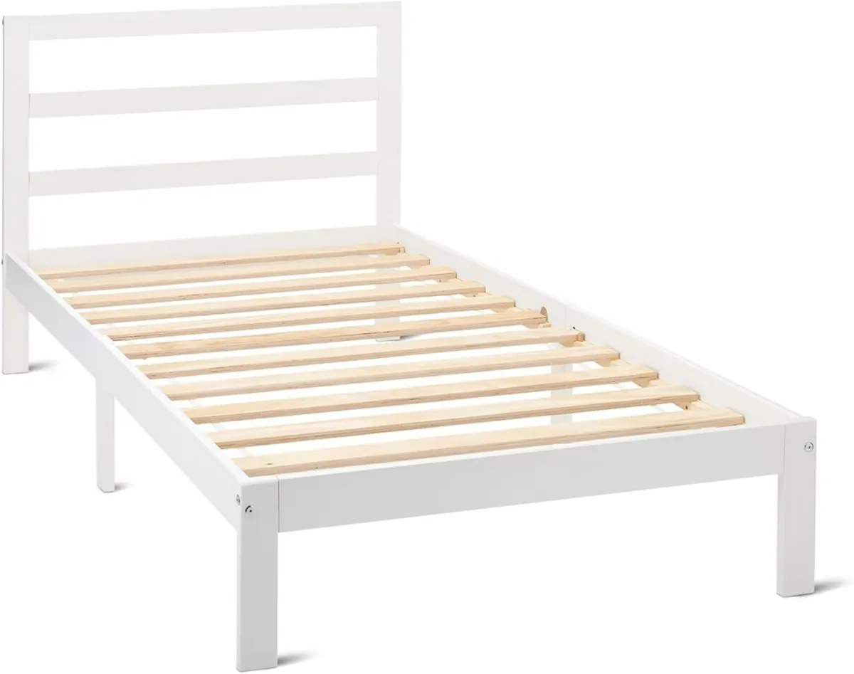 Single Bed Frame with Headboard Solid Pine Wood - Image 1