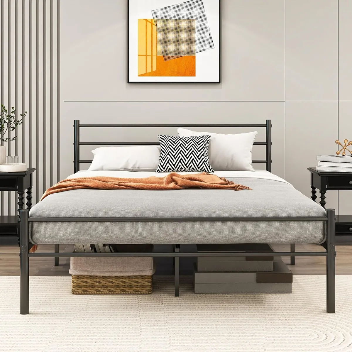 Metal Bed with Slatted Frame Double Headboard - Image 1