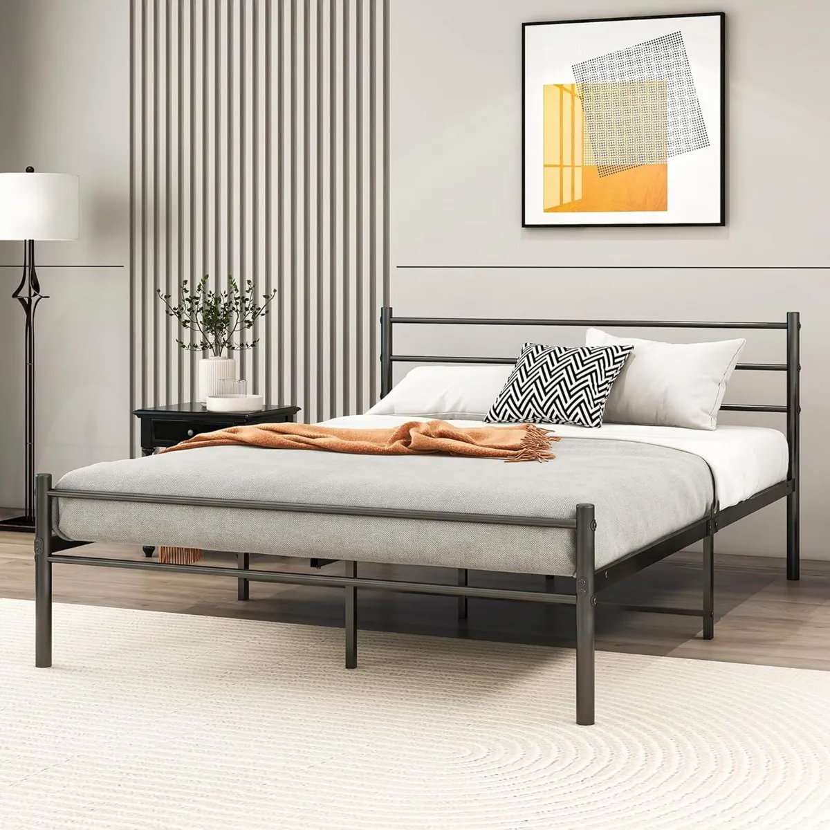 Metal Bed with Slatted Frame Double Headboard - Image 3