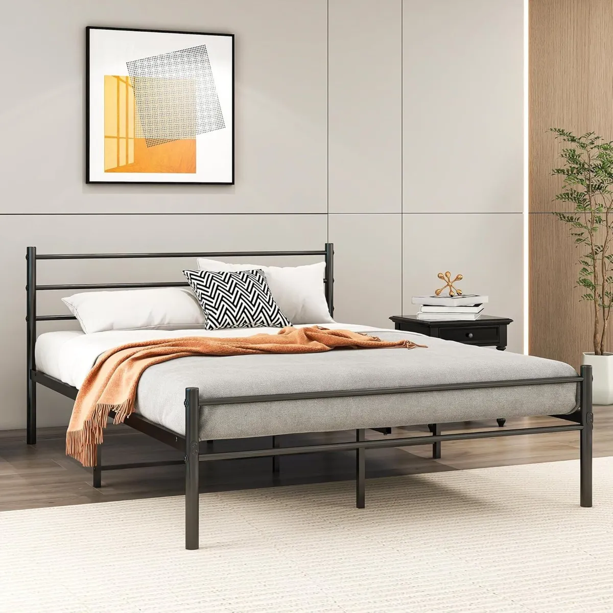 Metal Bed with Slatted Frame Double Headboard - Image 4