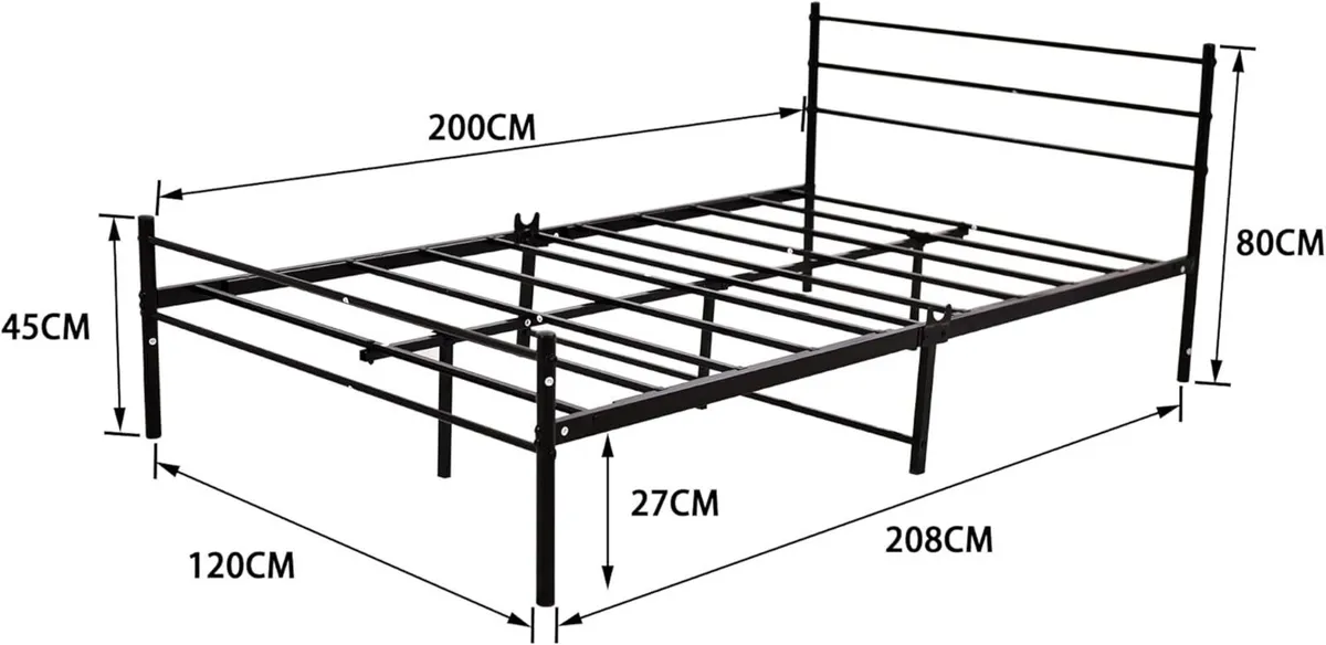 Metal Bed with Slatted Frame Double Headboard - Image 2