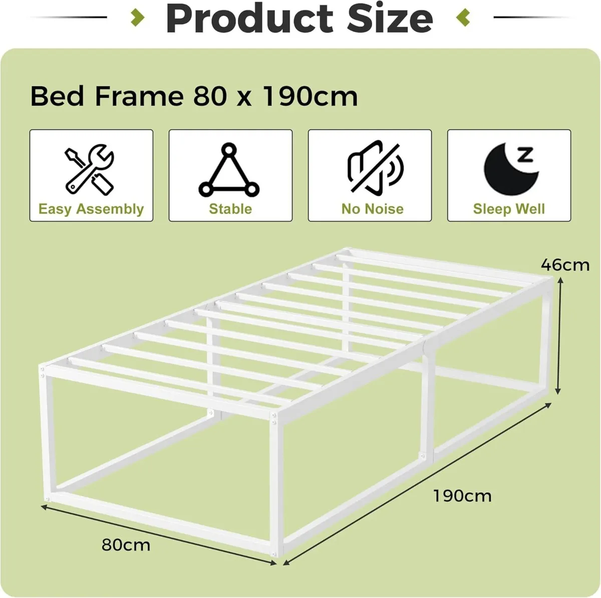 46 cm High Metal Bed Frame 80x190 Heavy Duty - Image 2