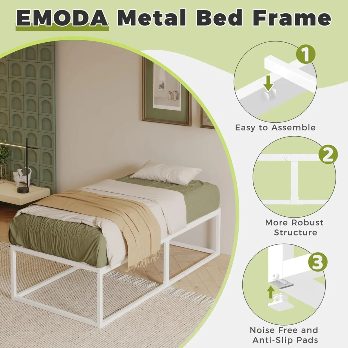 46 cm High Metal Bed Frame 80x190 Heavy Duty - Image 4