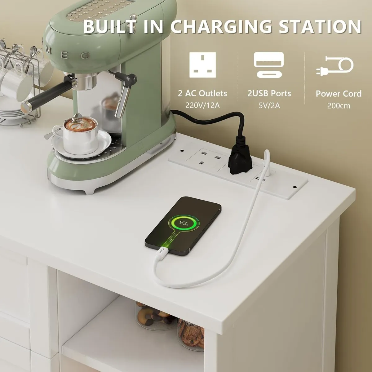 White Chest of Drawers Bedroom with Charging - Image 4