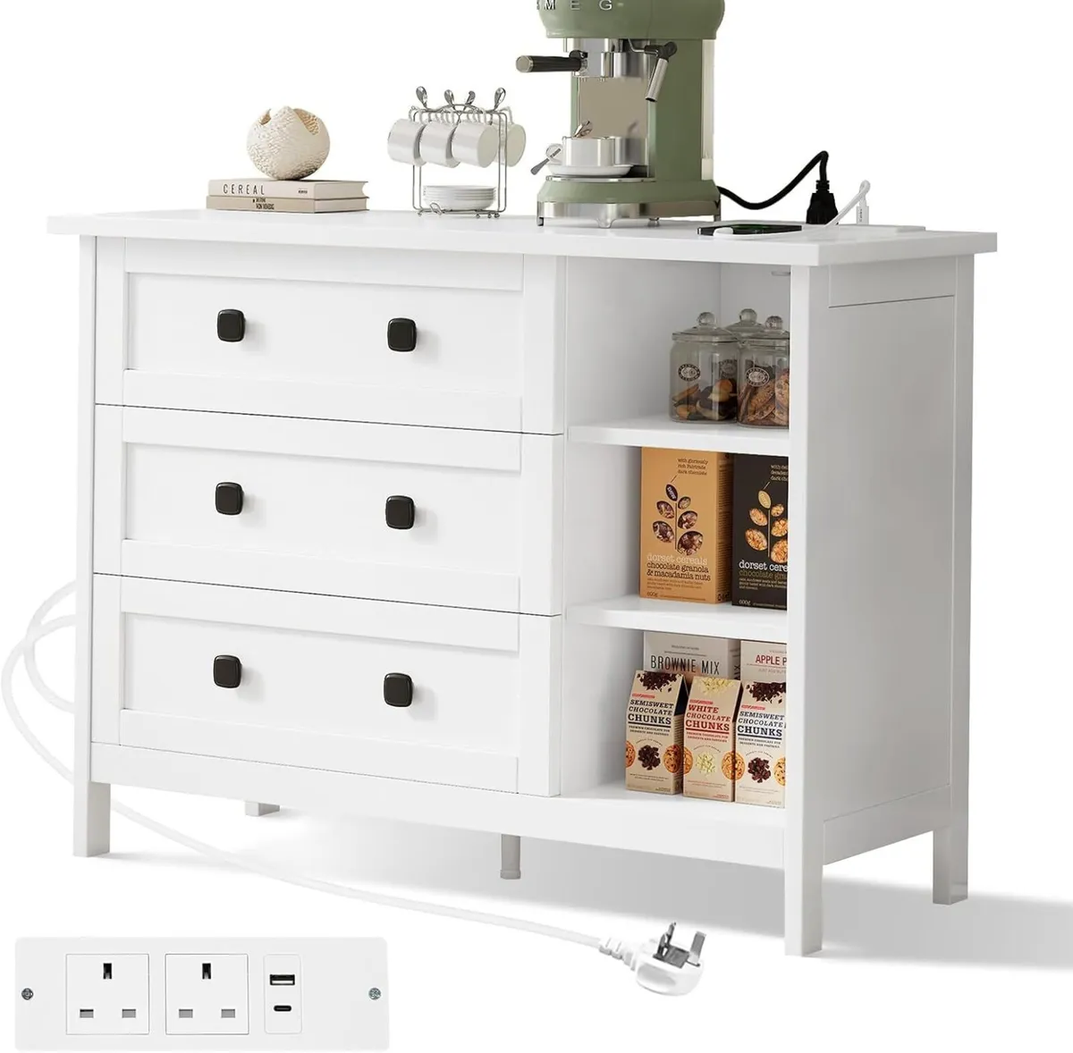 White Chest of Drawers Bedroom with Charging - Image 1