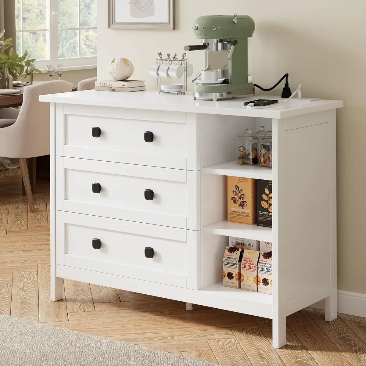 White Chest of Drawers Bedroom with Charging - Image 2