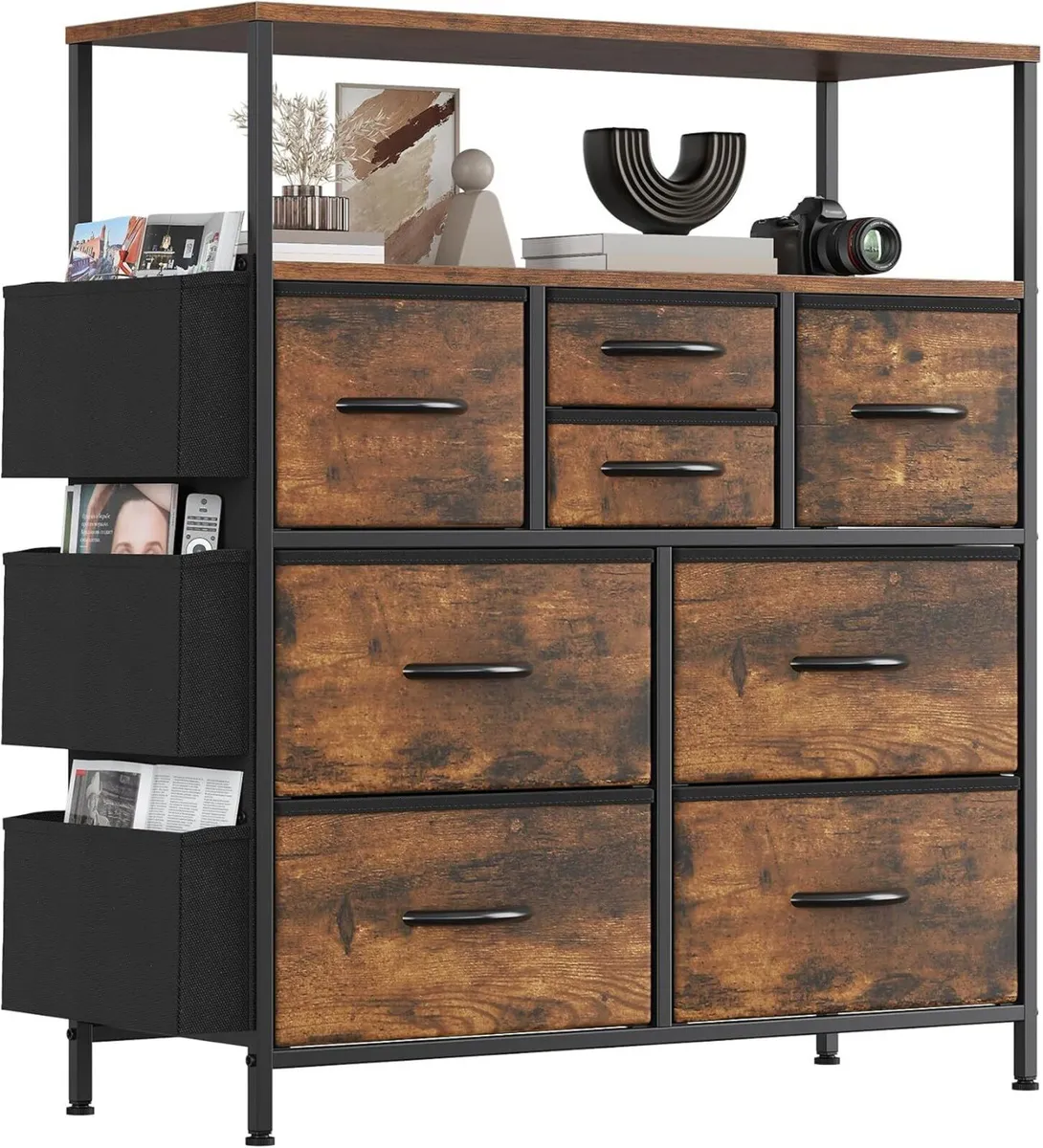 Tall Chest of Drawers 8 Fabric Dresser with Shelf - Image 1