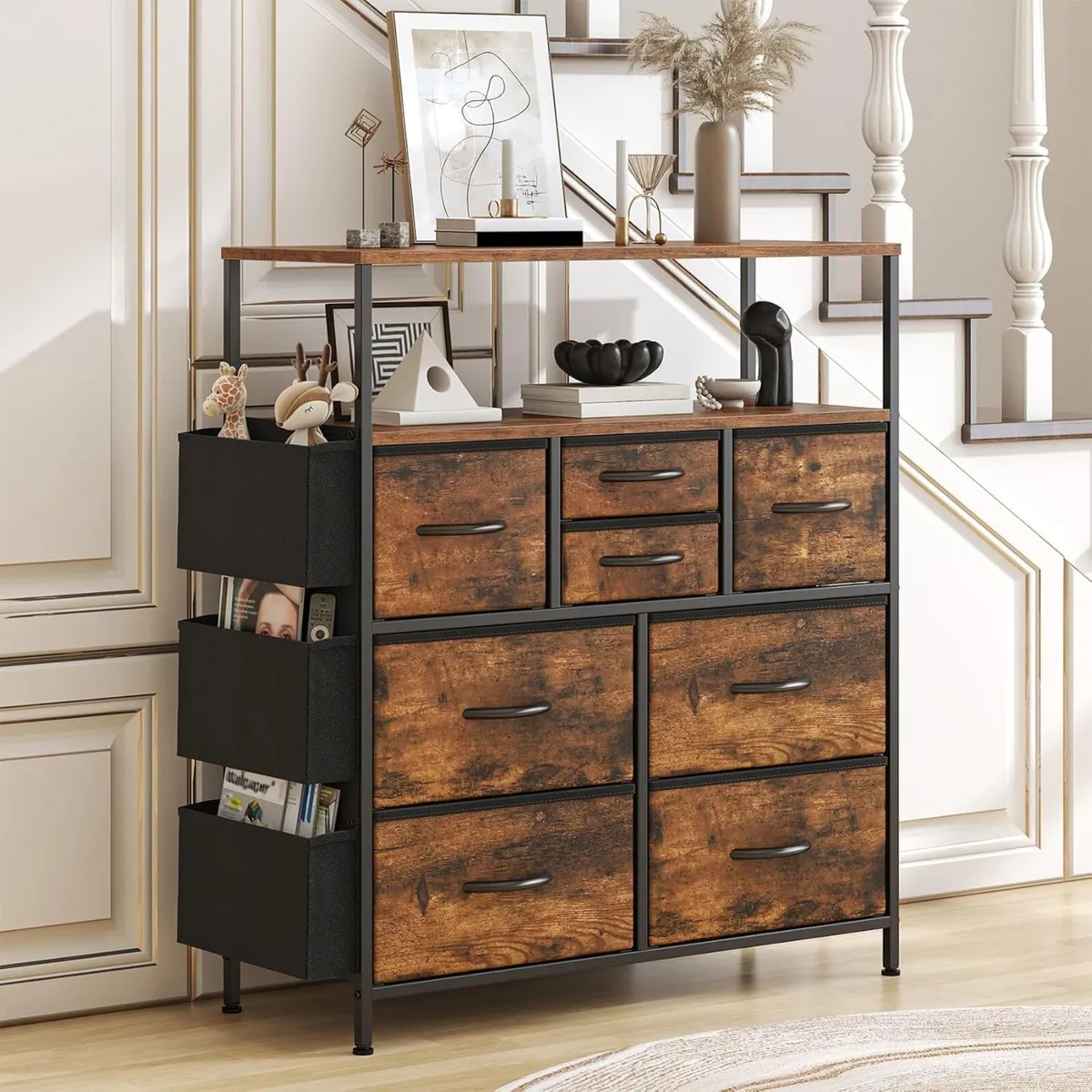 Tall Chest of Drawers 8 Fabric Dresser with Shelf - Image 2