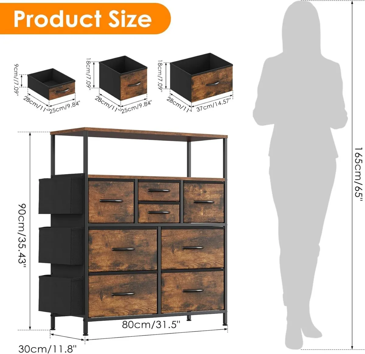 Tall Chest of Drawers 8 Fabric Dresser with Shelf - Image 3