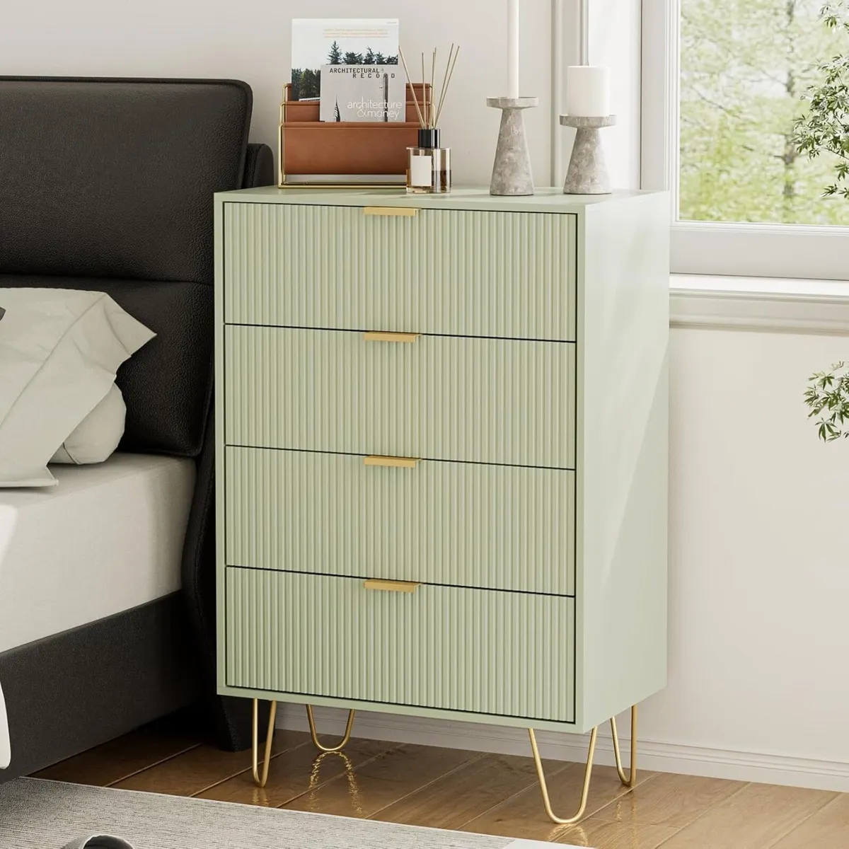 Green Chest of 4 Drawers for Bedroom 60x34x91cm - Image 1