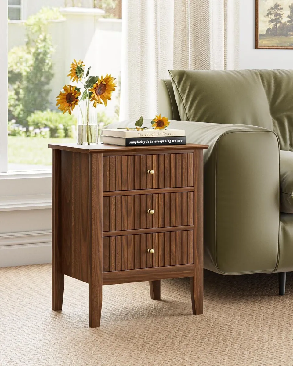 Bedside Cabinet with 3 Drawers Wooden Table - Image 3