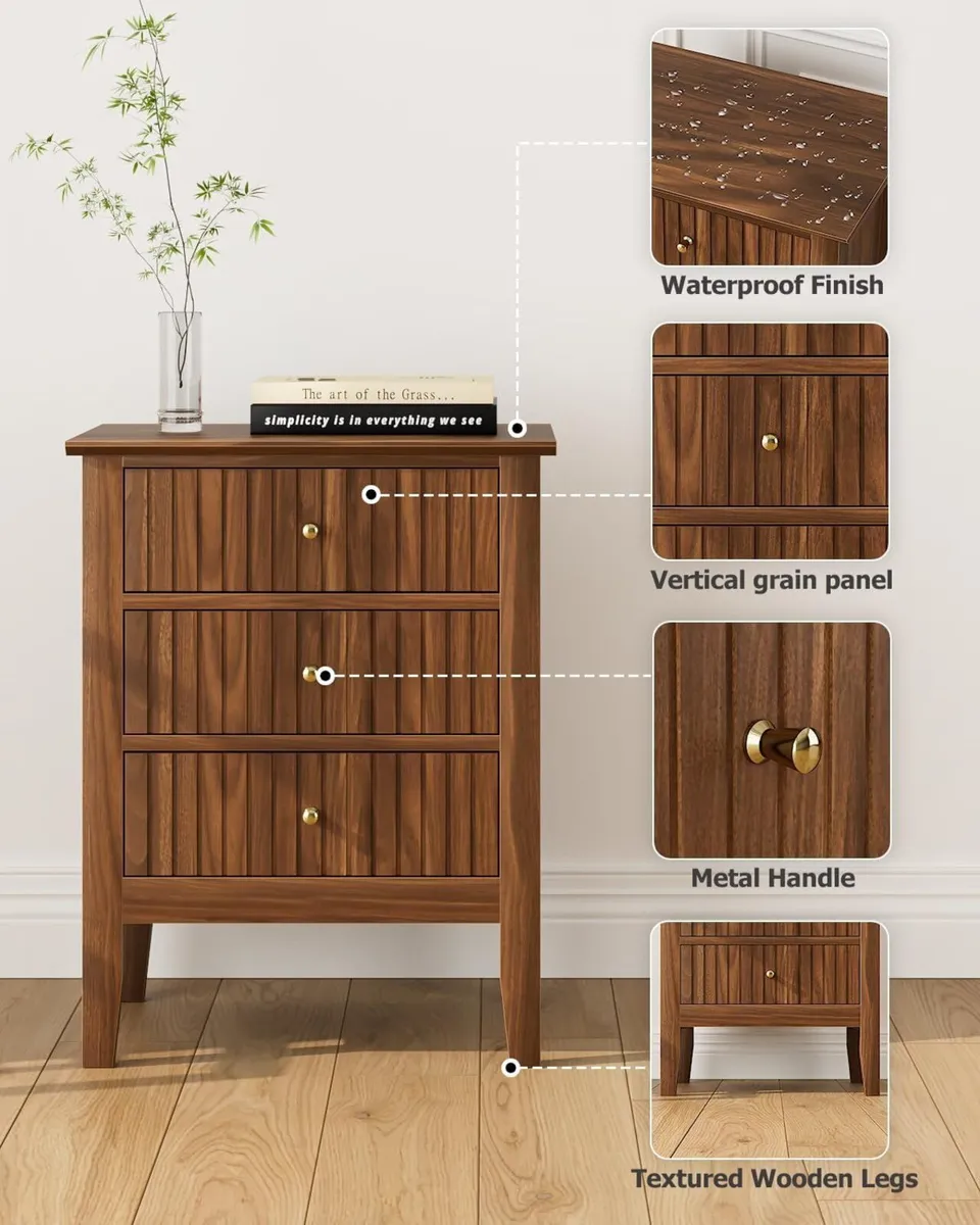 Bedside Cabinet with 3 Drawers Wooden Table - Image 4