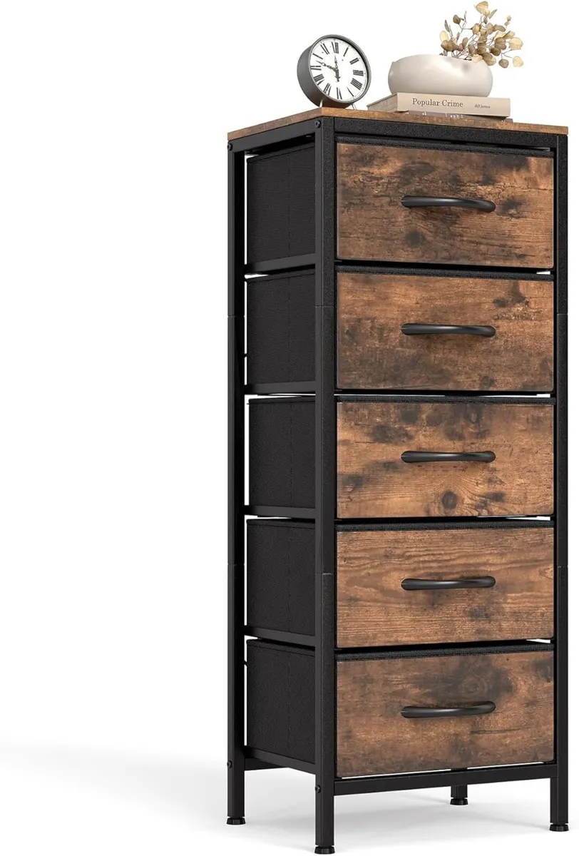 Tall Chest of Drawers Bedroom 5 Fabric Storage - Image 1