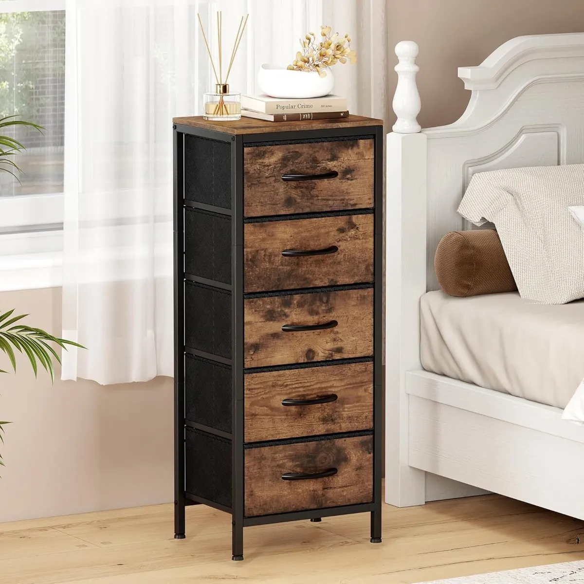 Tall Chest of Drawers Bedroom 5 Fabric Storage - Image 2