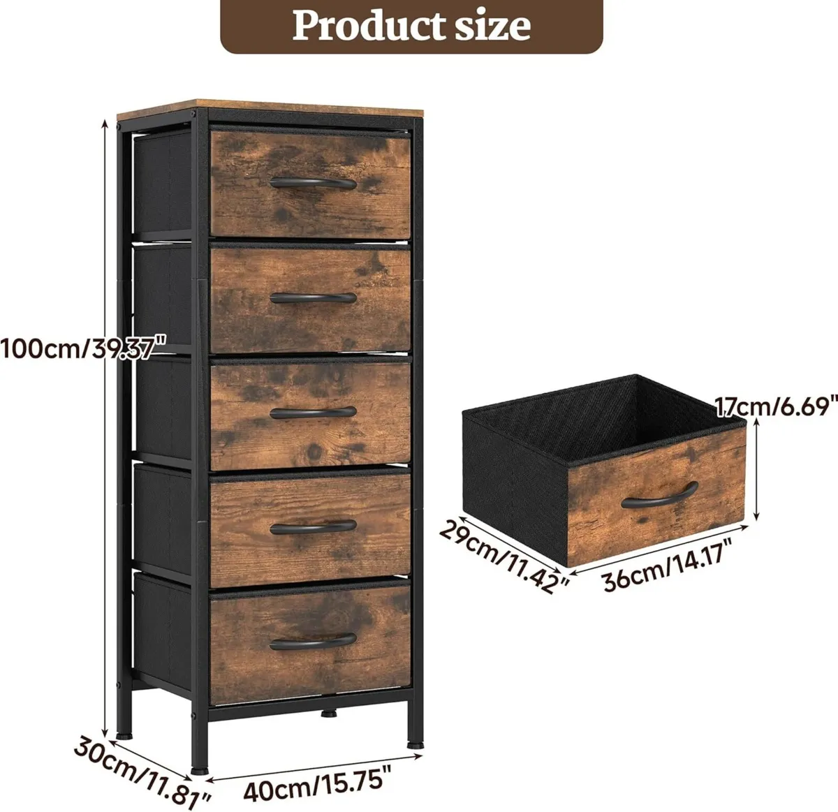 Tall Chest of Drawers Bedroom 5 Fabric Storage - Image 3