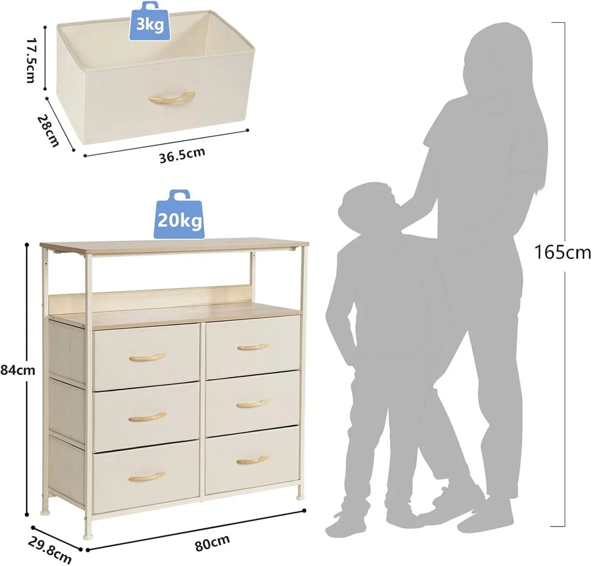 Chest of Drawers Fabric Storage 6 Unit with - Image 3