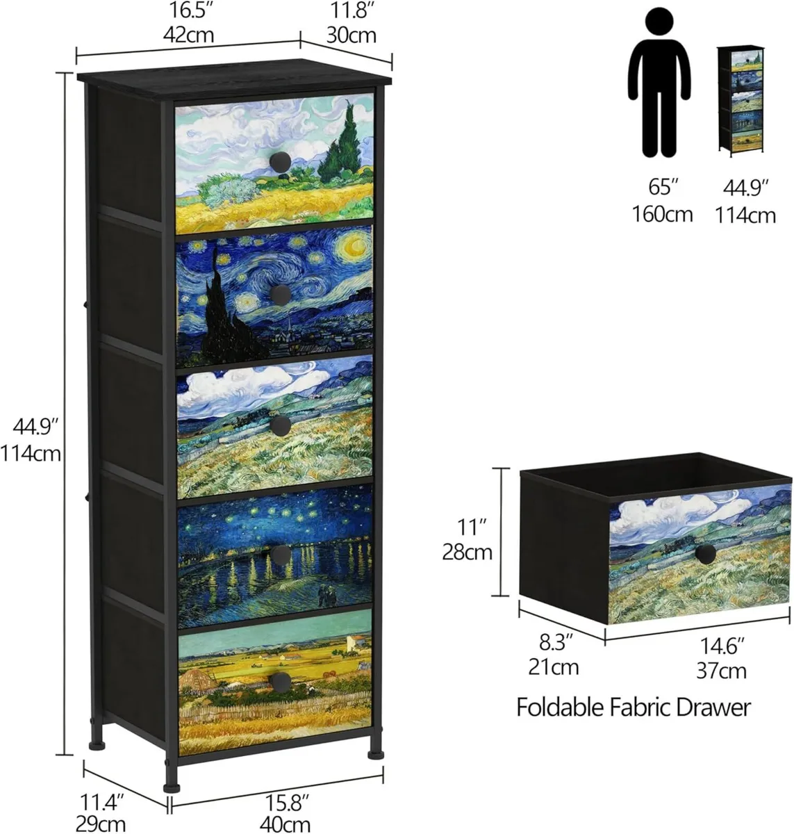 Bedroom Chest of Drawers with 5 Fabric Van Gogh - Image 2