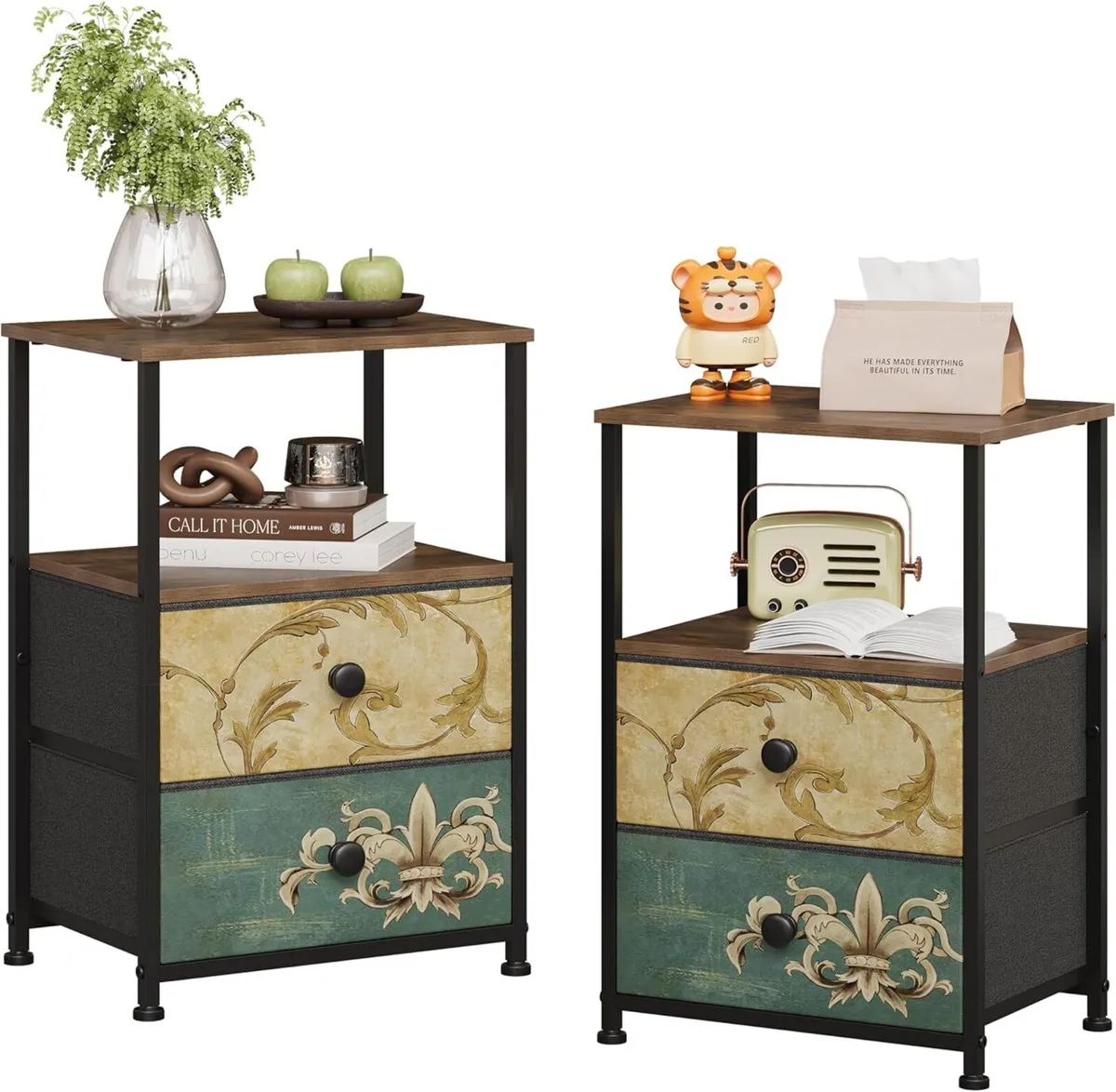 Chest of Drawers 2 Sets Bedside Table with Open - Image 1