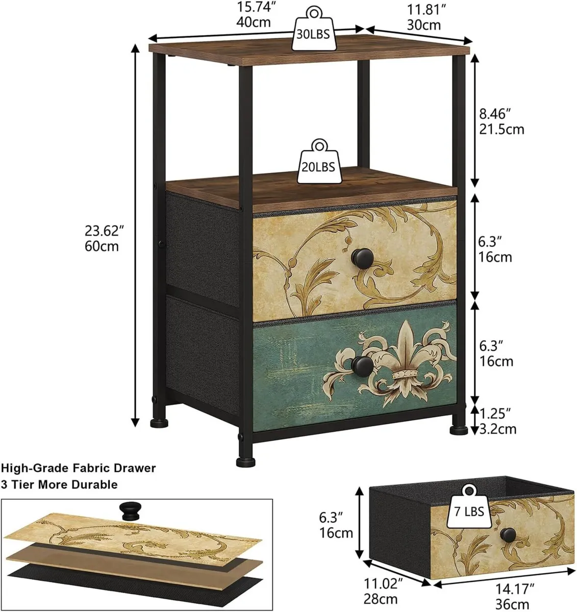 Chest of Drawers 2 Sets Bedside Table with Open - Image 3