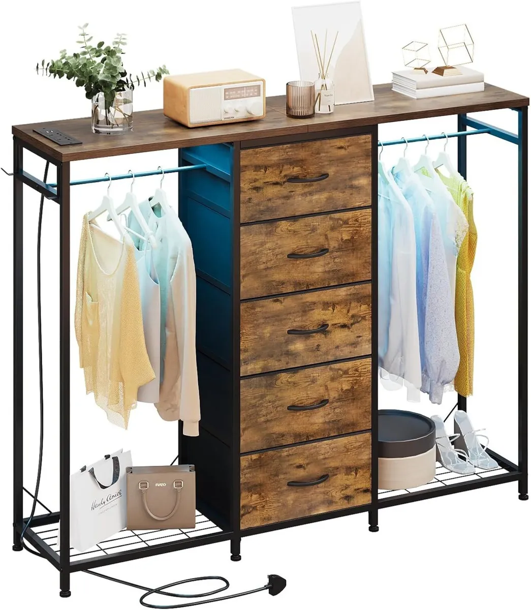 5 Drawer Dresser with Clothes Rack Chest of - Image 1