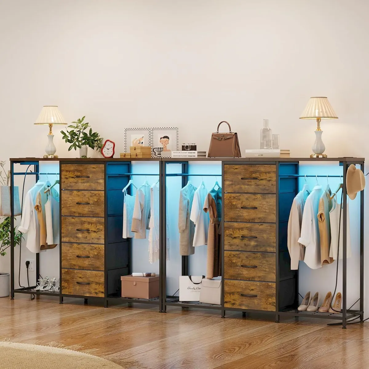 5 Drawer Dresser with Clothes Rack Chest of - Image 4