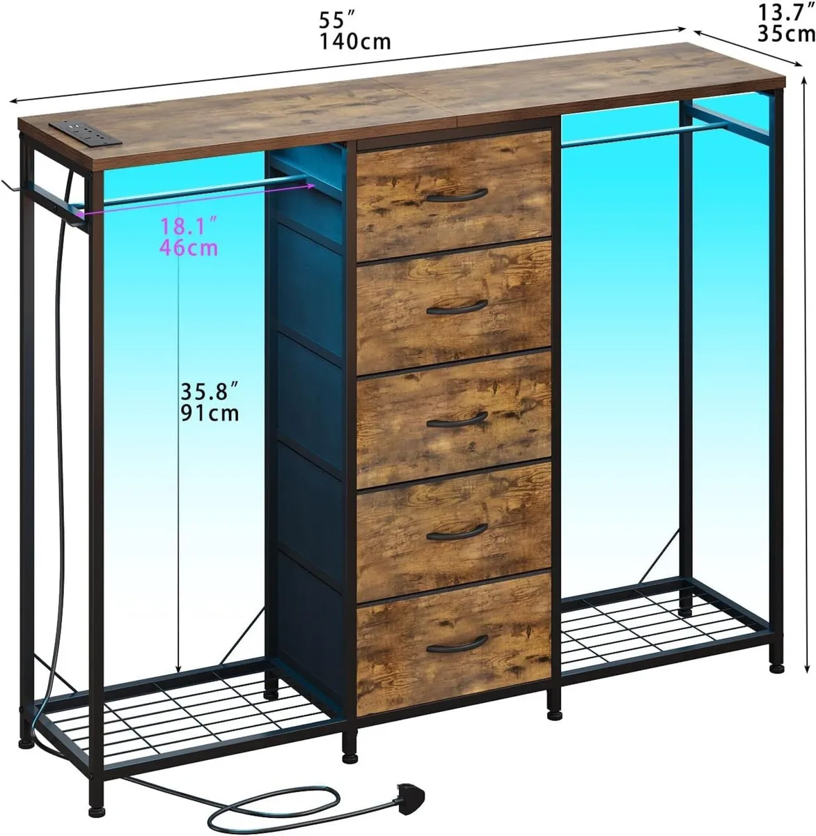 5 Drawer Dresser with Clothes Rack Chest of - Image 3