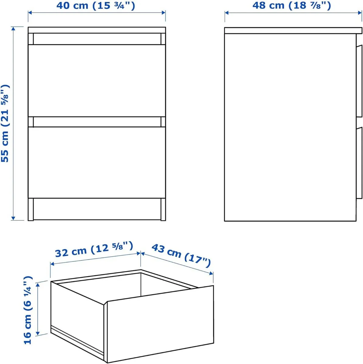 MALM Chest of 2 Drawers 40x55 cm Black-Brown - Image 3