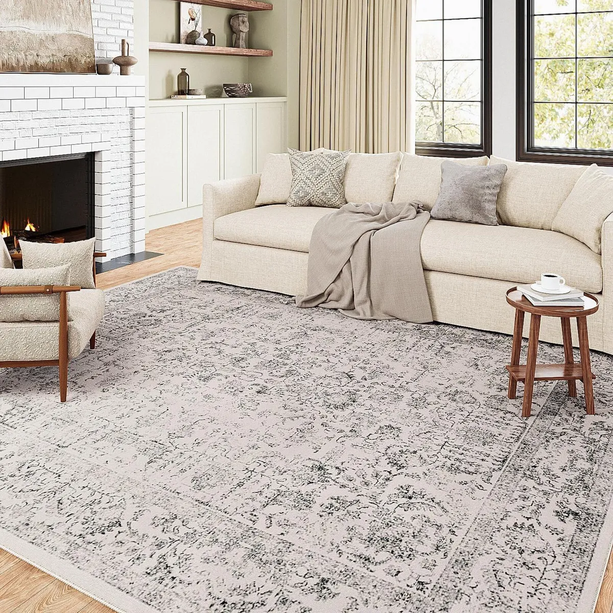 Vintage Grey Rugs Living Room Washable Non Slip - Image 1