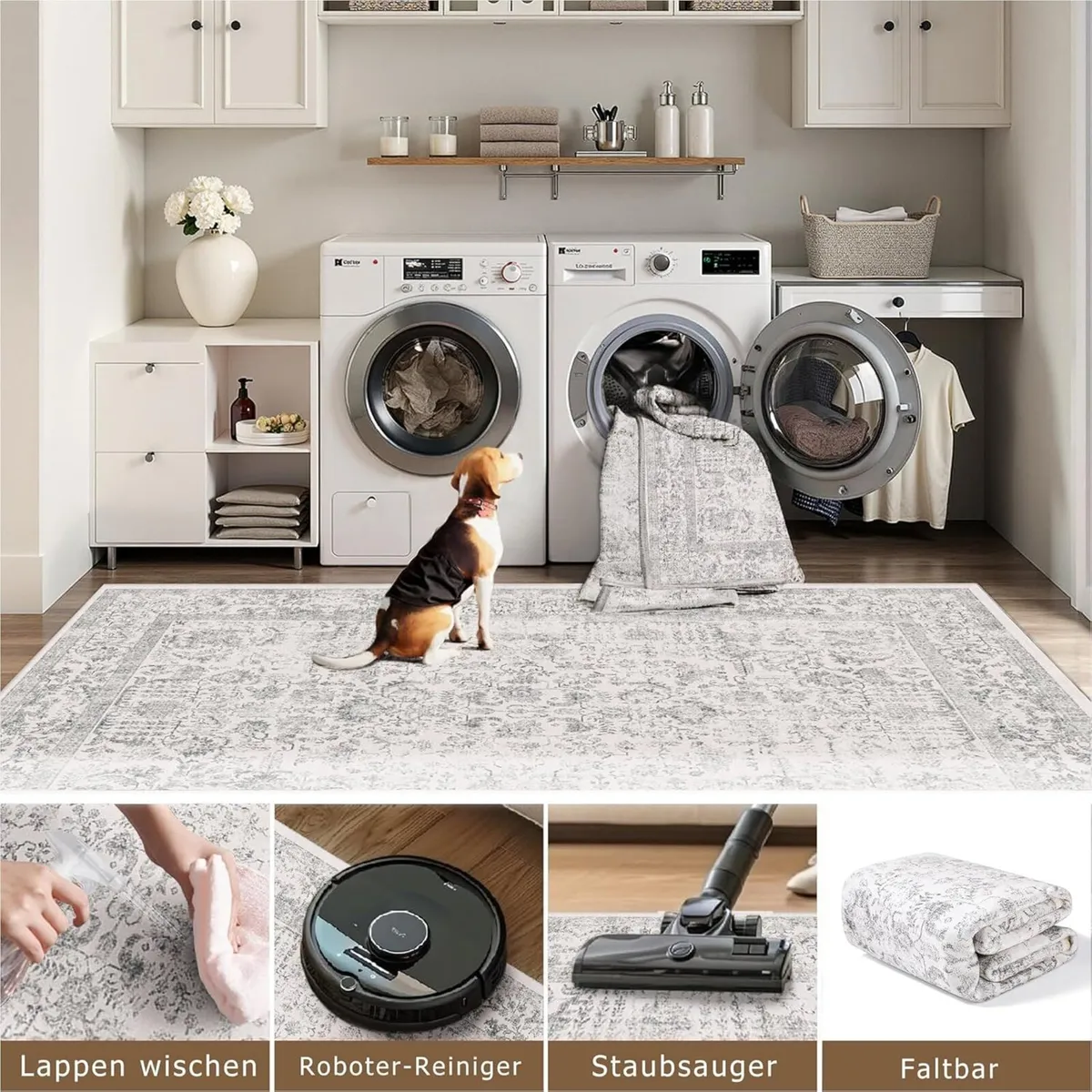 Vintage Grey Rugs Living Room Washable Non Slip - Image 4