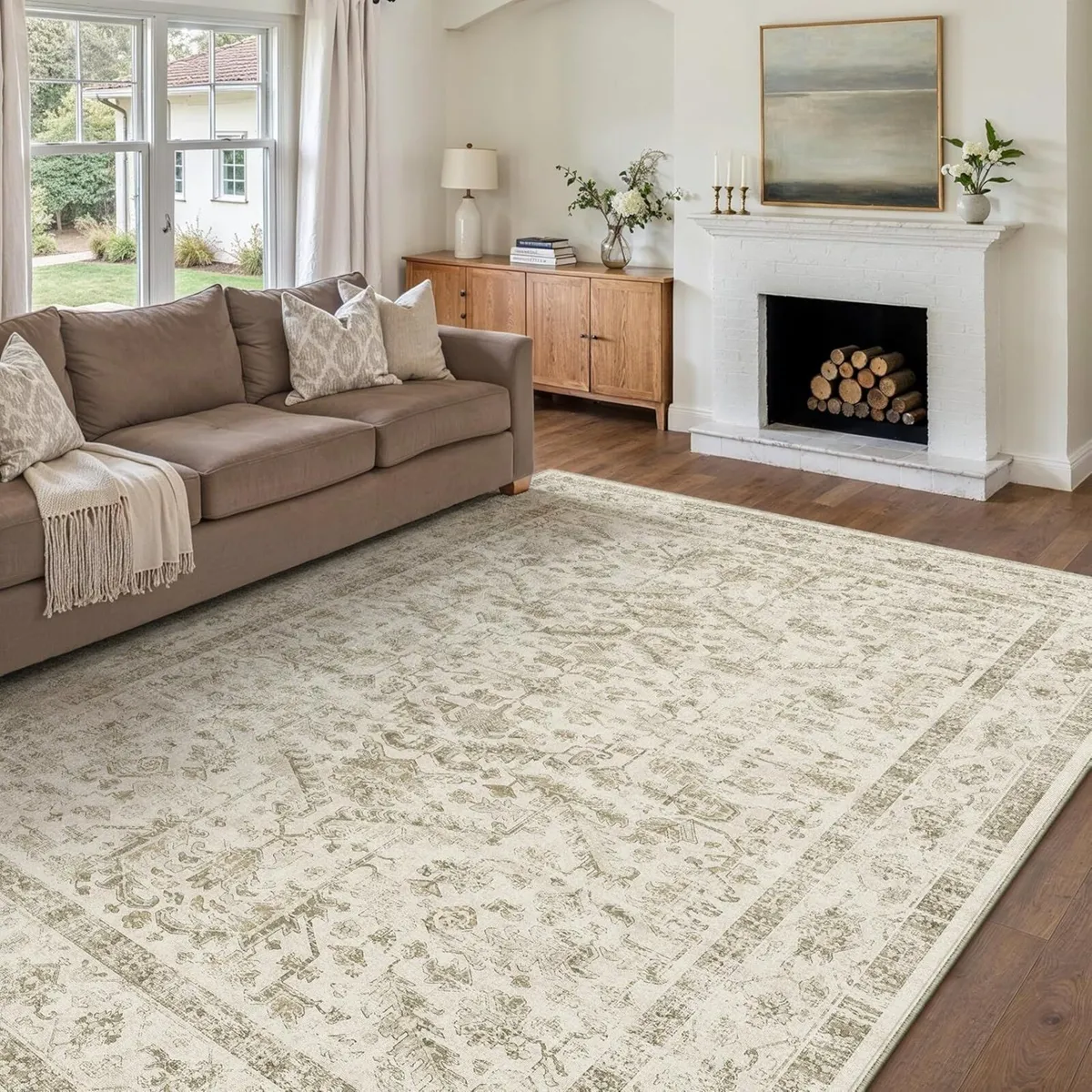 Vintage Washable Beige Rugs Living Room Area Rug - Image 3