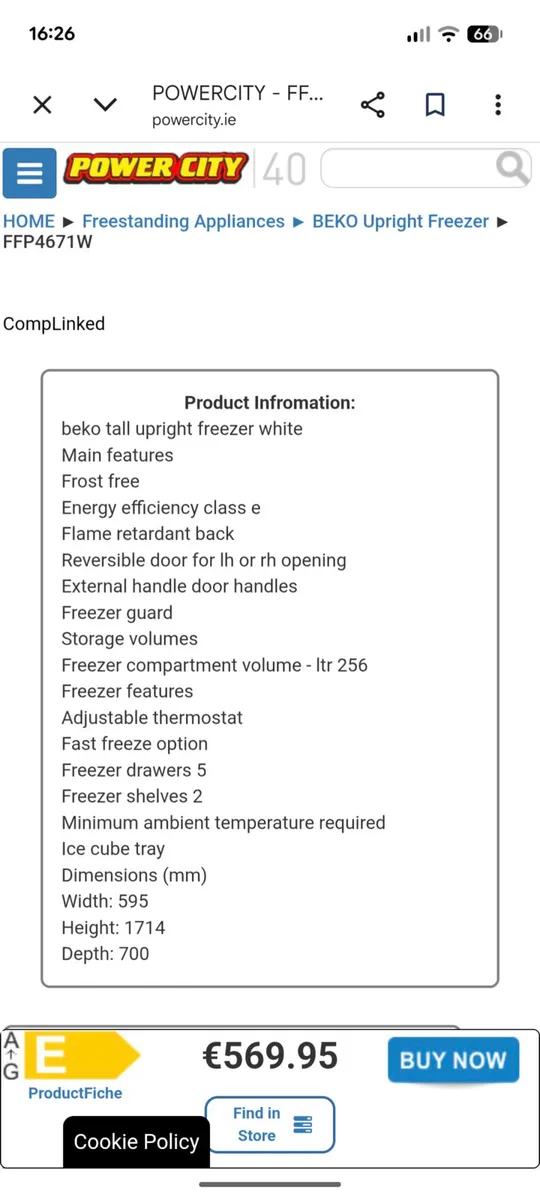 BEKO 256 LITRE NO FROST TALL FREEZER - Image 4