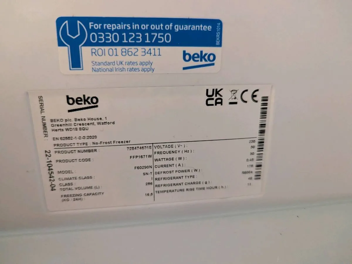 BEKO 256 LITRE NO FROST TALL FREEZER - Image 2