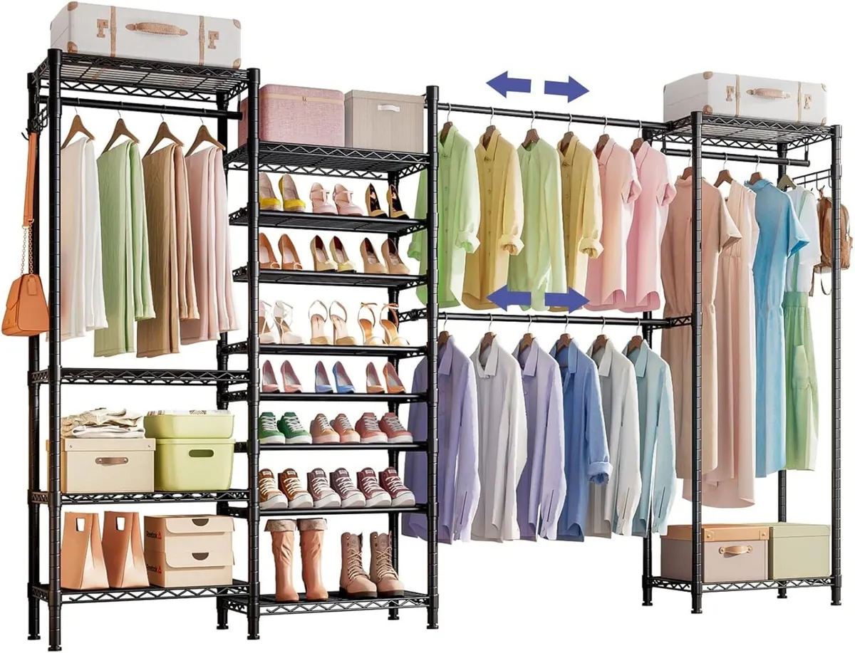 Expandable Metal Wardrobe Clothes Rail with Shoe - Image 1