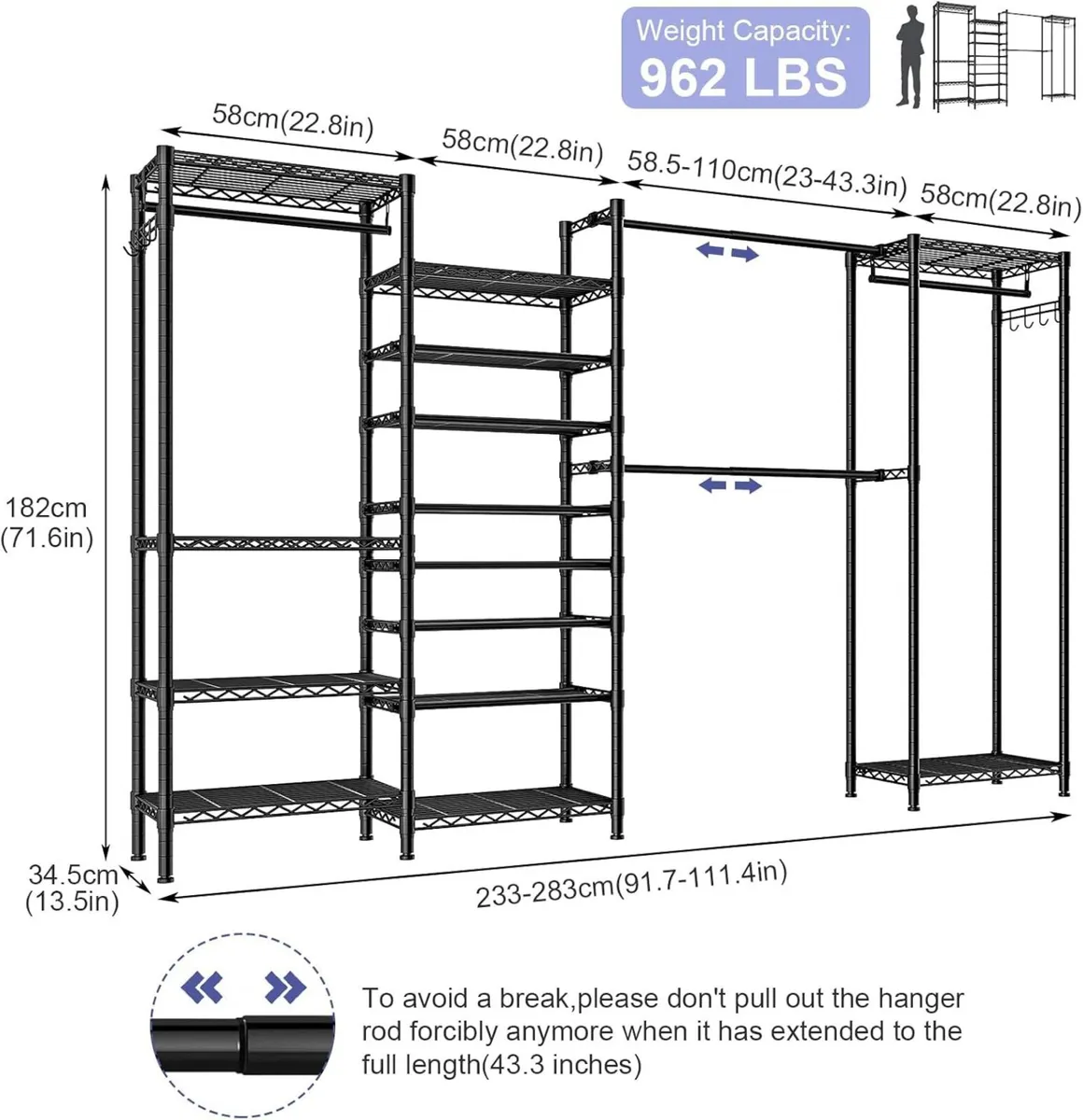 Expandable Metal Wardrobe Clothes Rail with Shoe - Image 3