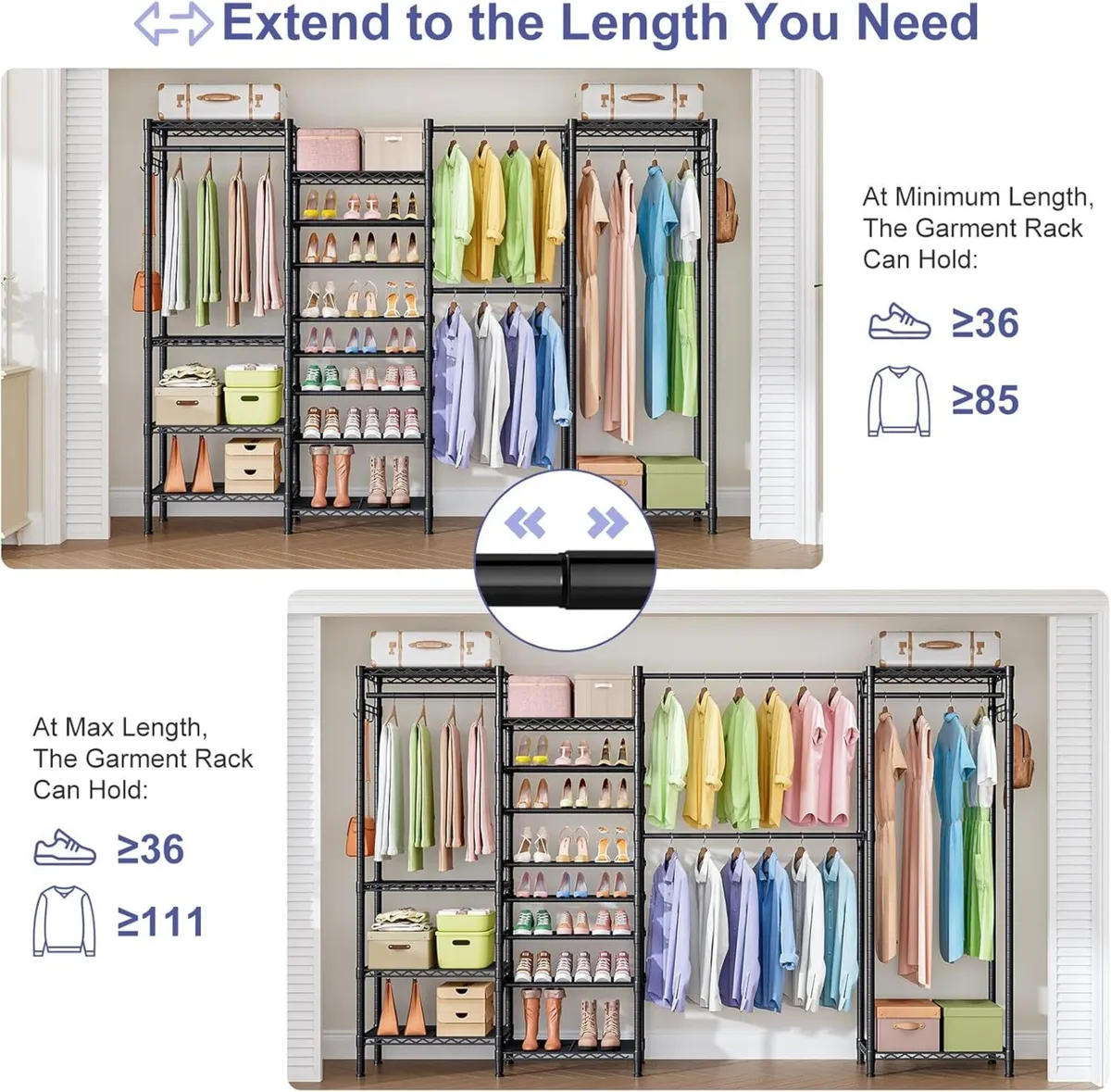 Expandable Metal Wardrobe Clothes Rail with Shoe - Image 4