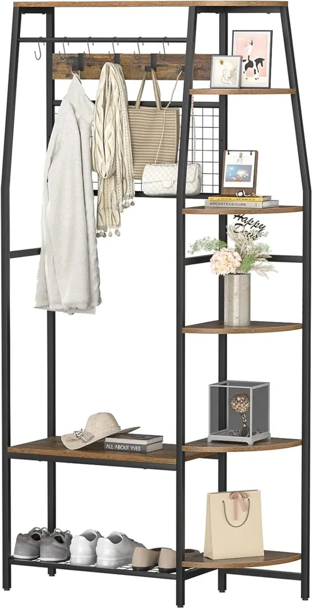 Large Coat Rack Stand with Shoe Storage and 5 - Image 3