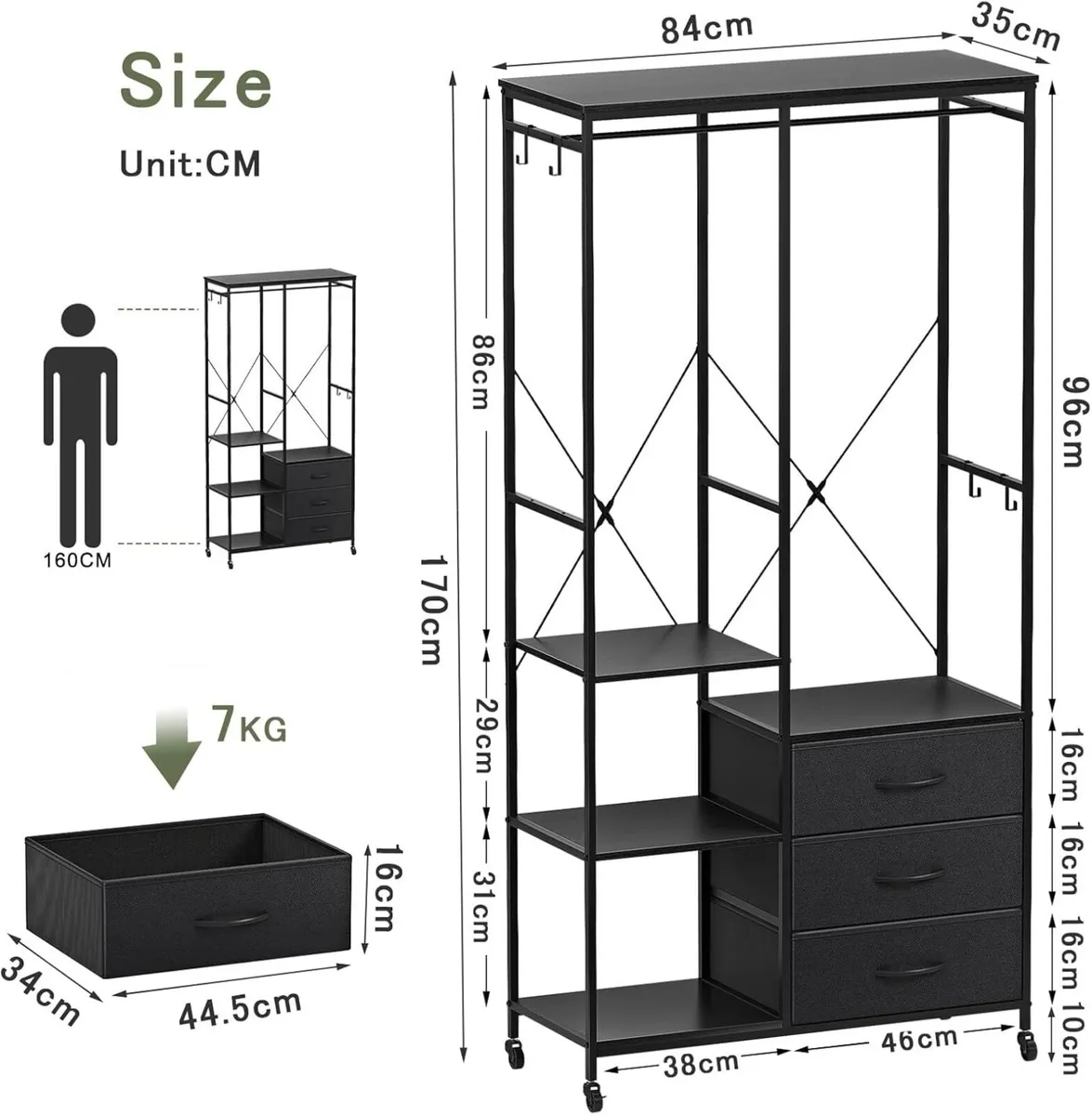 Clothes Rack Heavy Duty Clothing Rail Freestanding - Image 3