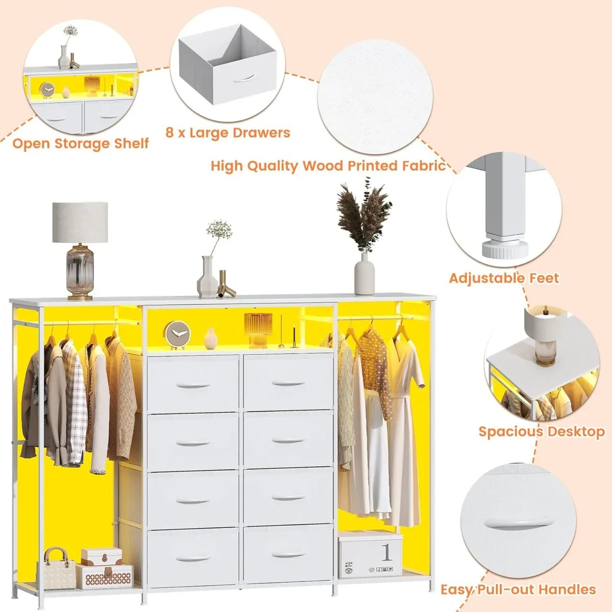 8-Drawer Dresser for Bedroom with Hanging Rack - Image 4