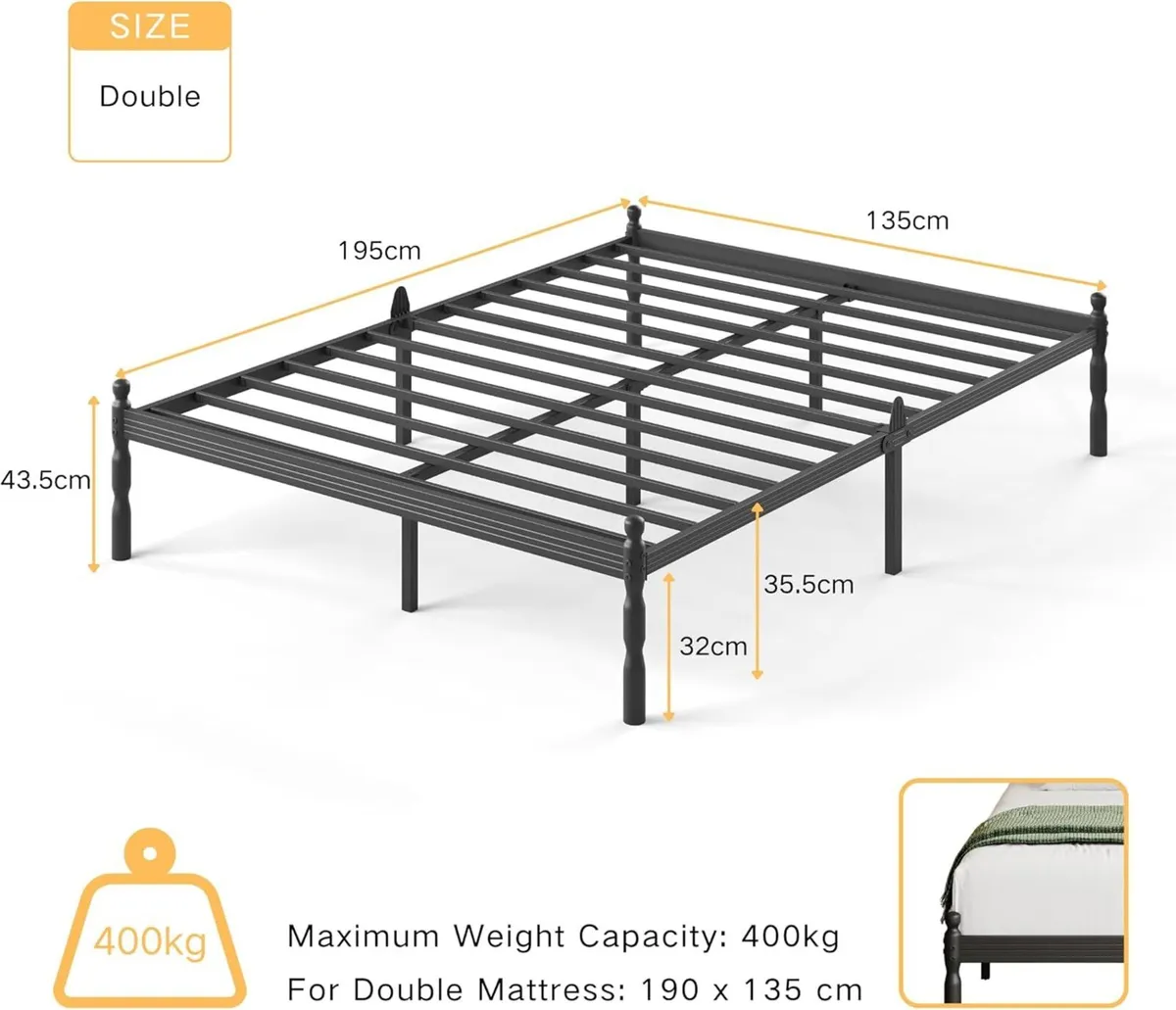 Metal Double Bed Frame with Underbed Storage and - Image 2