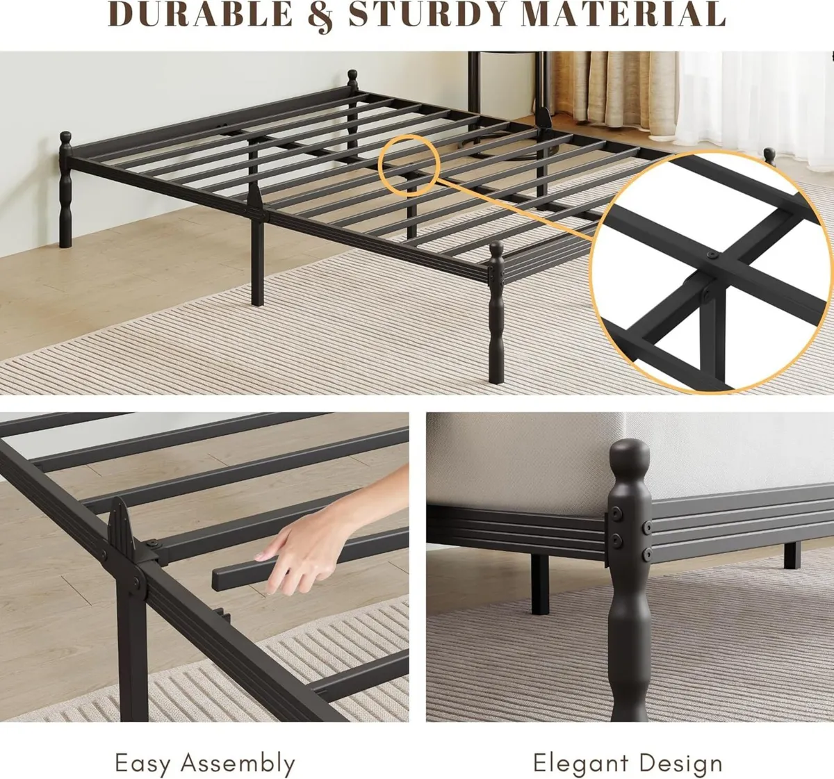 Metal Double Bed Frame with Underbed Storage and - Image 4
